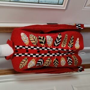 NWT South Cotton Hand Loomed fall cardigan sweater burnt orange with leaves